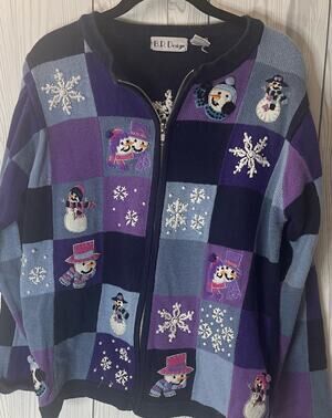 BP Design Holiday Snowman and Snowflakes Cardigan Size Medium